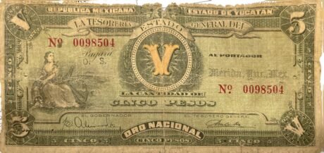 Аверс банкноты 5 pesos (Meksyk) 1916