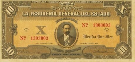 Аверс банкноты 10 pesos (Meksyk) 1916