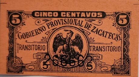 Аверс банкноты 5 centavos "Gobierno Provisional de Zacatecas" (Meksyk) 1914