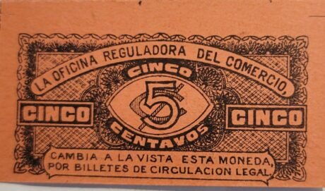 Реверс банкноты 5 centavos "Gobierno Provisional de Zacatecas" (Meksyk) 1914