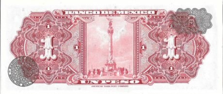 Реверс банкноты 1 песо (Мексика) 1957 года