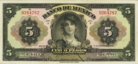Аверс банкноты 5 песо (Мексика) 1925 года