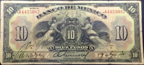 Аверс банкноты 10 песо (Мексика) 1925 года