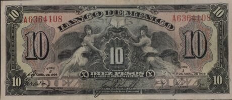 Аверс банкноты 10 песо (Мексика) 1936 года