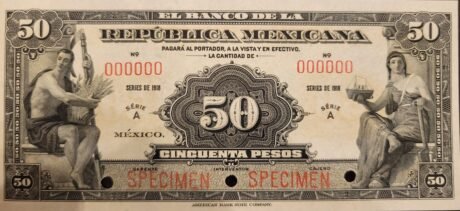 Аверс банкноты 50 песо (Мексика) 1918 года