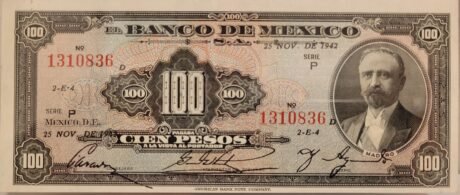 Аверс банкноты 100 песо (Мексика) 1940 года