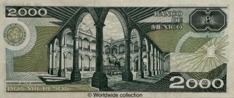 Реверс банкноты 2000 песо (Мексика) 1985 года