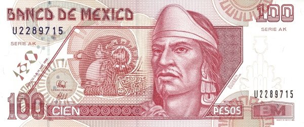 Аверс банкноты 100 песо (Мексика) 1992 года