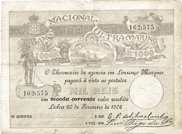 Аверс банкноты 1000 реалов (Мозамбик) 1906 года