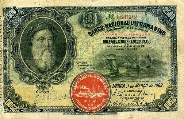 Аверс банкноты 2 500 реалов (Мозамбик) 1909 года