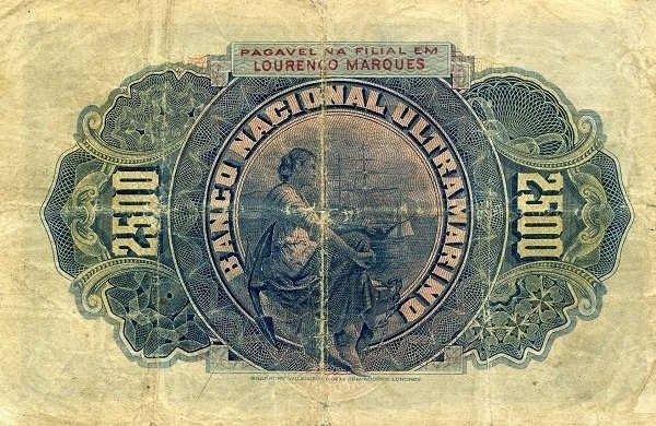 Реверс банкноты 2 500 реалов (Мозамбик) 1909 года