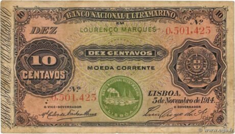 Аверс банкноты 10 centavos (Mozambik) 1914