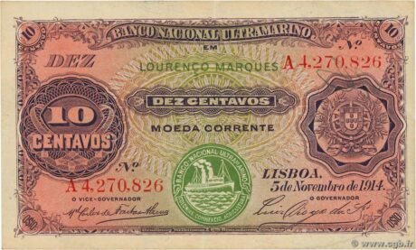 Аверс банкноты 10 centavos (Mozambik) 1914