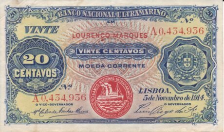 Аверс банкноты 20 centavos (Mozambik) 1914