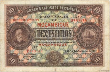 Аверс банкноты 10 эскудо (Мозамбик) 1941 года