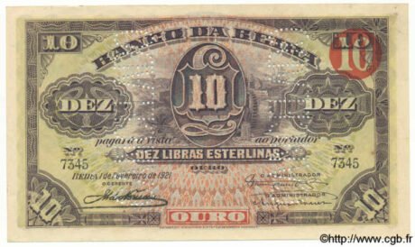 Аверс банкноты 10 libre (Mozambik) 1921