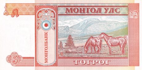 Реверс банкноты 5 тугриков (Монголия) 1993 года