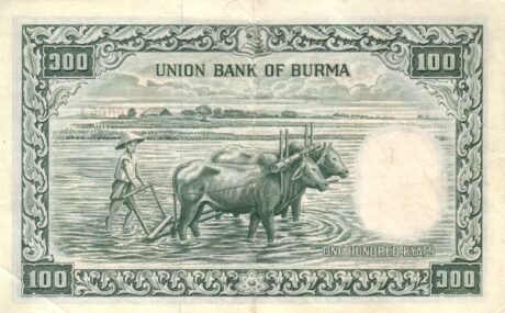 Реверс банкноты 100 кьят (Мьянма) 1958 года