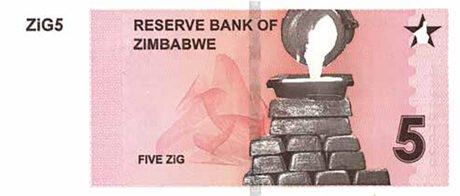 Нова банкнота Зімбабве номіналом 5 зигзагів (B200) вводиться в обіг 30 квітня 2024 року.