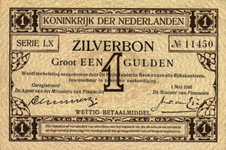 Аверс банкноты 1 серебряный ваучер на гульдены (Нидерланды) 1916 года