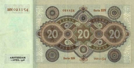 Реверс банкноты 20 гульденов (Нидерланды) 1926 года