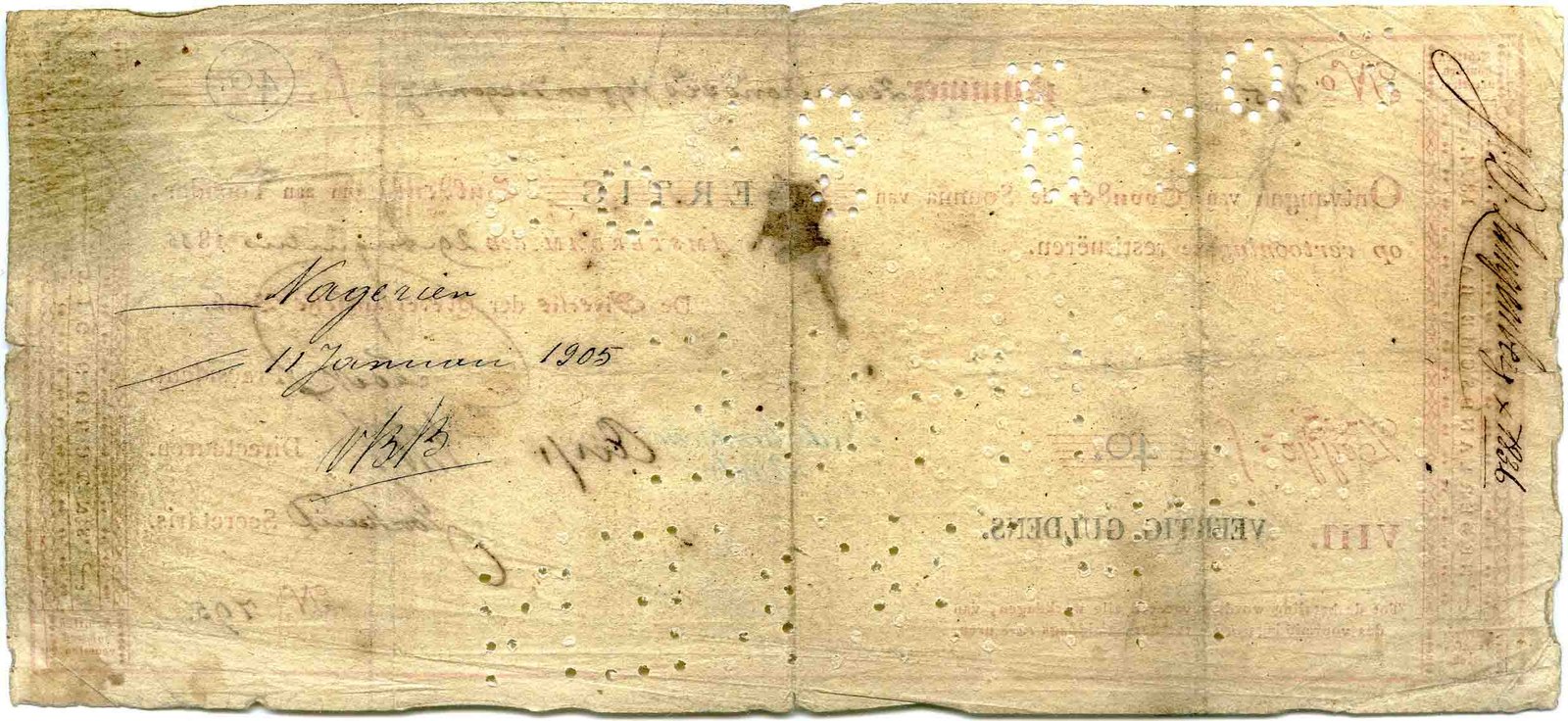 Реверс банкноты 40 гульденов (Нидерланды) 1814 года