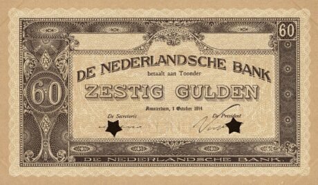 Аверс банкноты Dodatkowy banknot 60 guldenów (Holandia) 1914