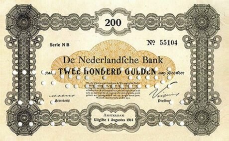 Аверс банкноты Dodatkowy banknot 200 guldenów (Holandia) 1914