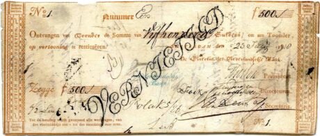 Аверс банкноты 500 гульденов (Нидерланды) 1814 года