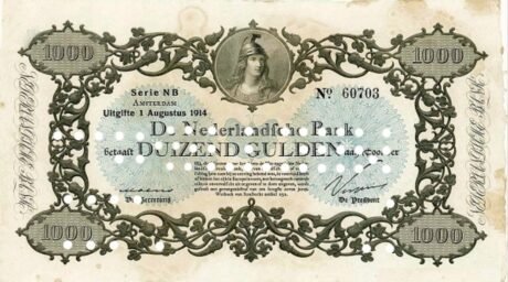 Аверс банкноты Dodatkowy banknot 1000 guldenów (Holandia) 1914