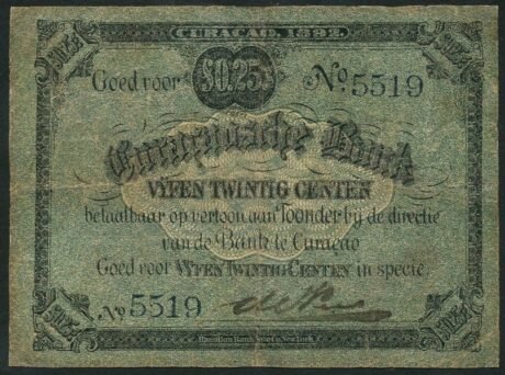 Аверс банкноты 25 центов (Нидерланды) 1892 года