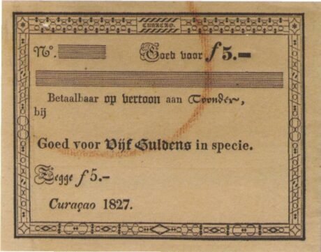 Аверс банкноты 5 гульденов (Нидерланды) 1827 года