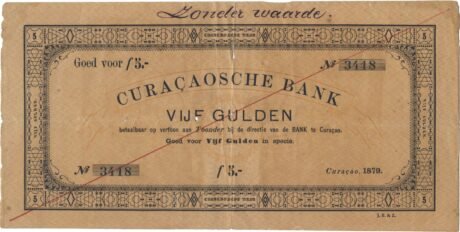 Аверс банкноты 5 гульденов (Нидерланды) 1879 года