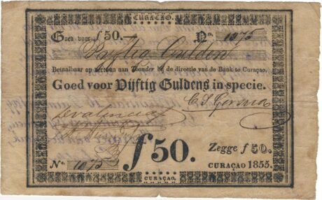 Аверс банкноты 50 guldenów (Holandia) 1855