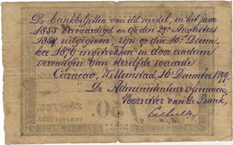 Реверс банкноты 50 guldenów (Holandia) 1855