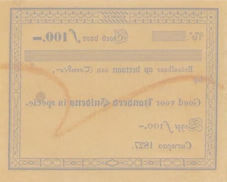 Реверс банкноты 100 гульденов (Нидерланды) 1827 года