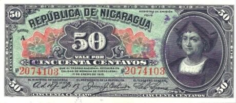 Аверс банкноты 50 сентаво (Никарагуа) 1910 года