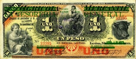 Аверс банкноты 1 песо (Никарагуа) 1896 года