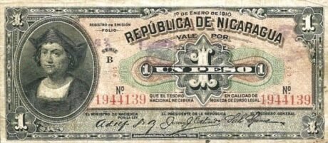Аверс банкноты 1 песо (Никарагуа) 1910 года