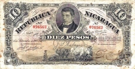 Аверс банкноты 10 песо (Никарагуа) 1900 года
