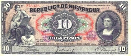 Аверс банкноты 10 песо (Никарагуа) 1910 года