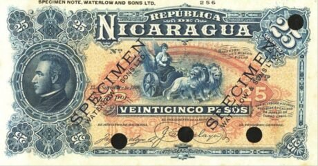 Аверс банкноты 25 песо (Никарагуа) 1900 года
