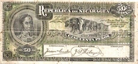 Аверс банкноты 50 песо (Никарагуа) 1908 года