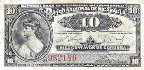 Аверс банкноты 10 сентаво (Никарагуа) 1937 года