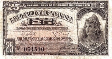 Аверс банкноты 25 centavos (Nikaragua) 1938