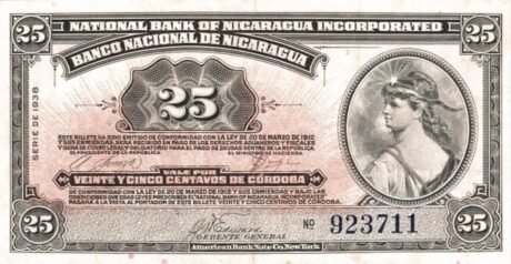 Аверс банкноты 25 centavos (Nikaragua) 1938