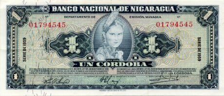 Аверс банкноты 1 кордоба (Никарагуа) 1953 года