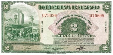 Аверс банкноты 2 кордобы (Никарагуа) 1941 года