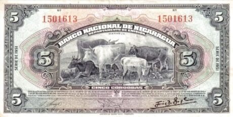 Аверс банкноты 5 кордоб (Никарагуа) 1942 года