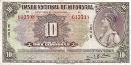 Аверс банкноты 10 кордоб (Никарагуа) 1942 года